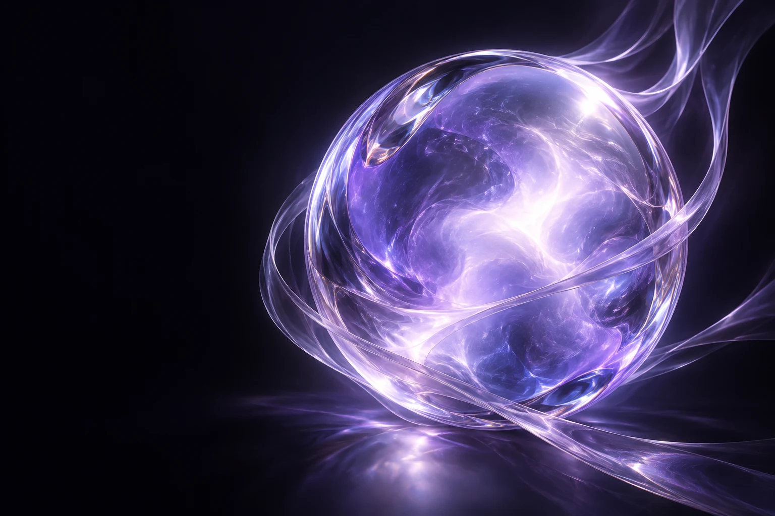 An iridescent glass other self filled with violet light