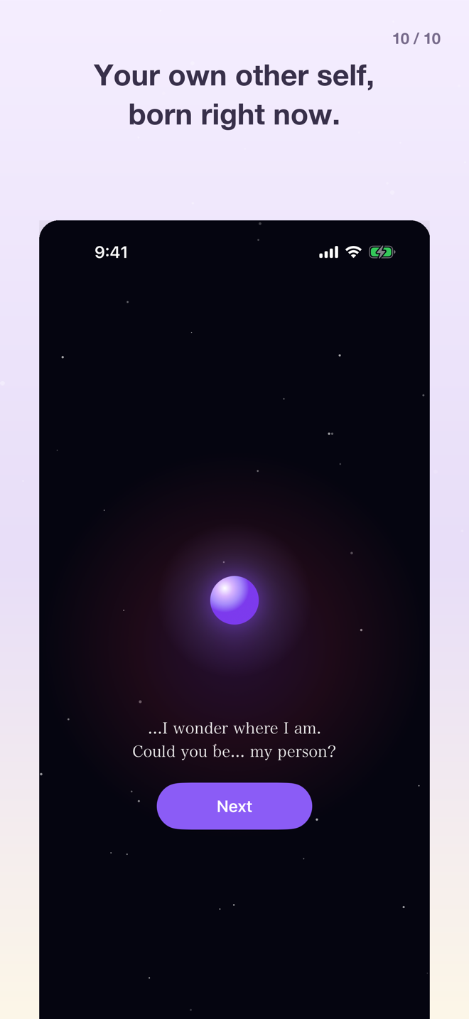 Your other self's birth onboarding screen